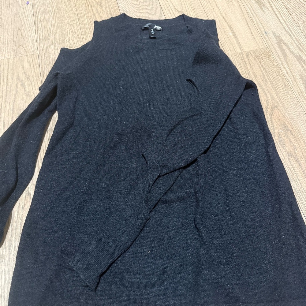 Aqua Black Cashmere Cold Shoulder Sweater